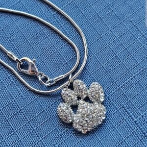 Paw Print Silver Rhinestone Necklace